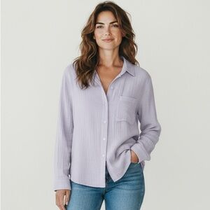 Nine West Women's XS Long‎ Sleeve Gauze Button Shirt Purple NWT 9313